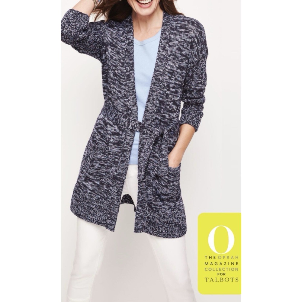 Talbots Oprah Magazine‎ Cardigan Duster Knit Sweater Robe Heather Blue Small